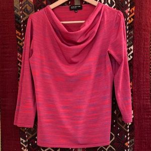 Luxe! L - Jones New York - Hot Pink/Purple Cowl Neck Top - 3/4 Length Sleeves
